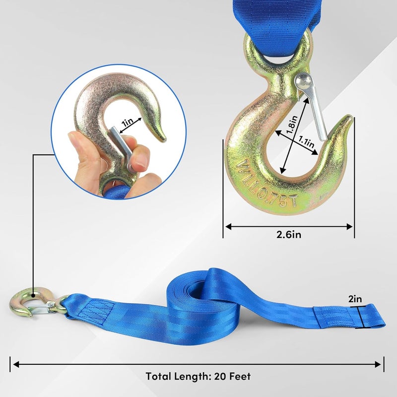 VEITHI Boat Winch Strap with Hook,Winch Strap for Boat Trailer,Boat Trailer Winch Strap 2 inch x 20 foot, Great for Boat, Truck, Jet Ski and Car Trailers Towing and Heavy Duty Equipment (Choose Color) - Image 2